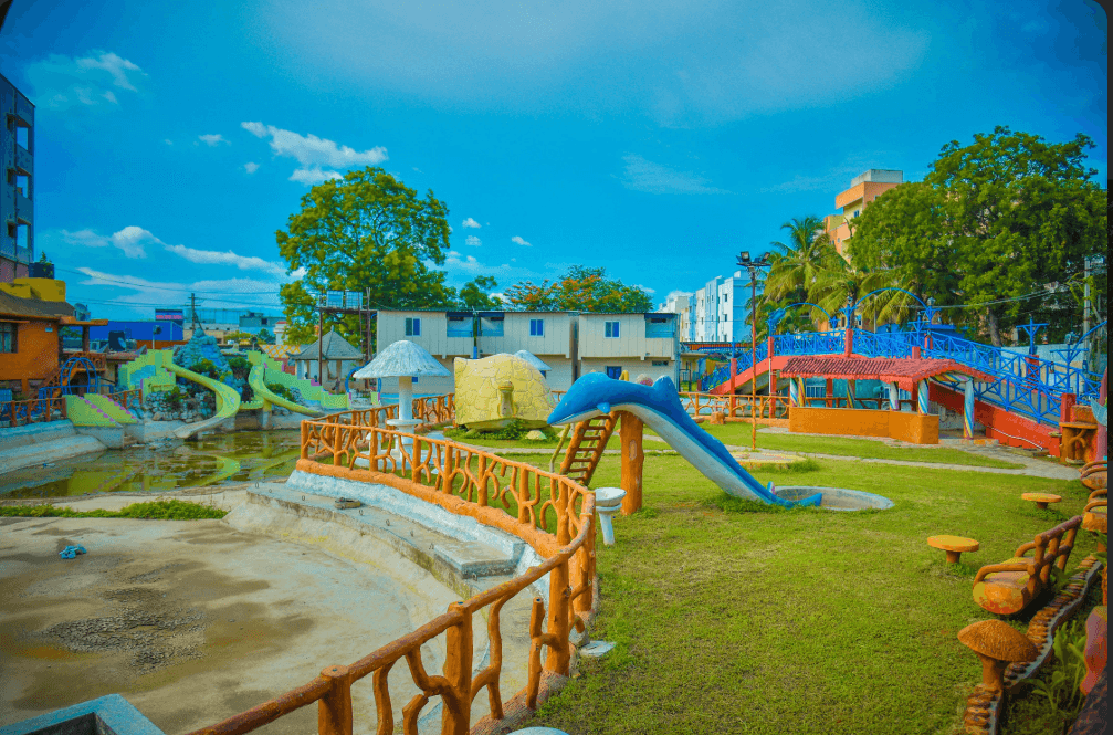 Kids play zone and water features